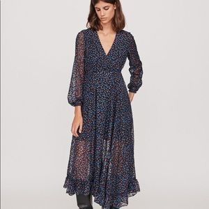 MAJE LONG ASYMMETRICAL DEVORE DRESS